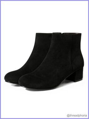 Gogo Ankle Boots Faux Suede Side Zip Low Block Heel Booties